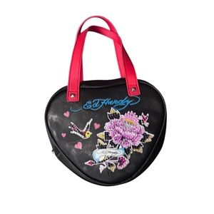 Ed Hardy Black Heart Bag with Pink Handles- mini bag